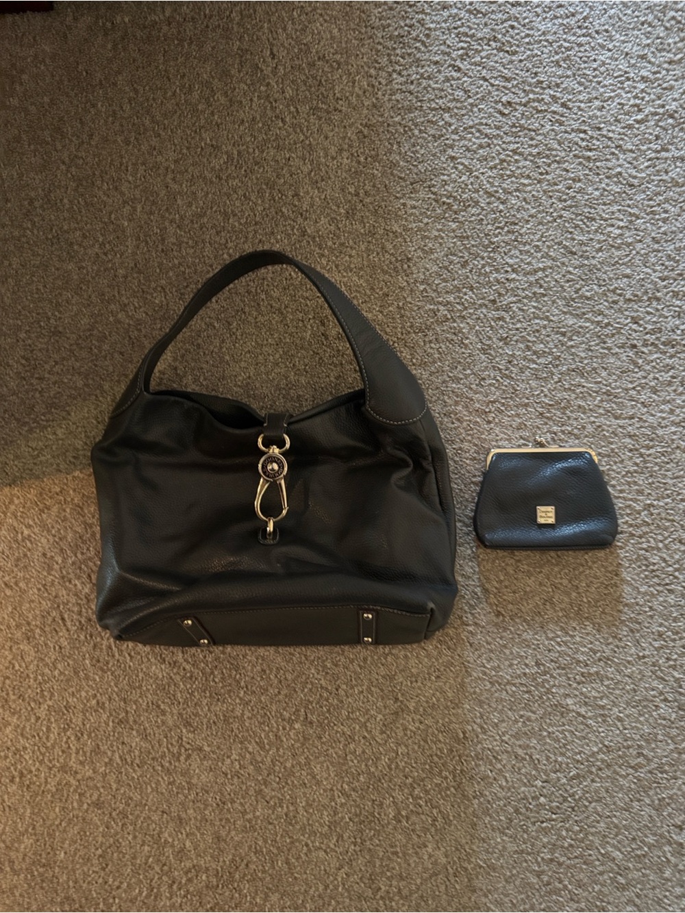 Black Pebbled Leather Hobo with Silver Clip Detail with Wallet